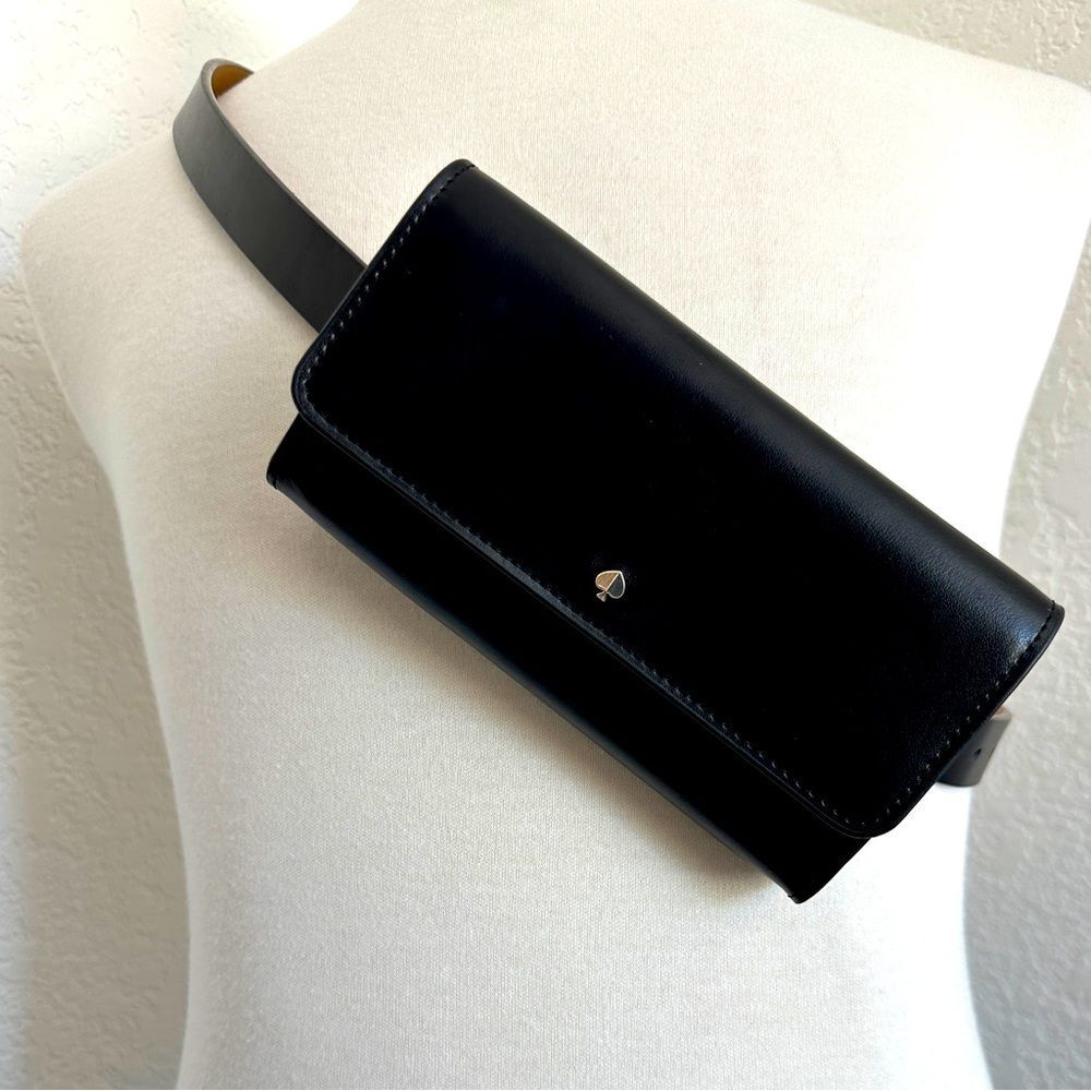 Kate Spade Leather Belt Bag Black Foldover Size S/M & L/XL • NEW WITH TAGS •